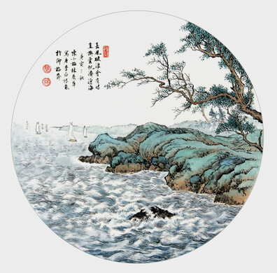 林庆萍 陈长智作品《长风破浪》规格：团扇44cm.jpg