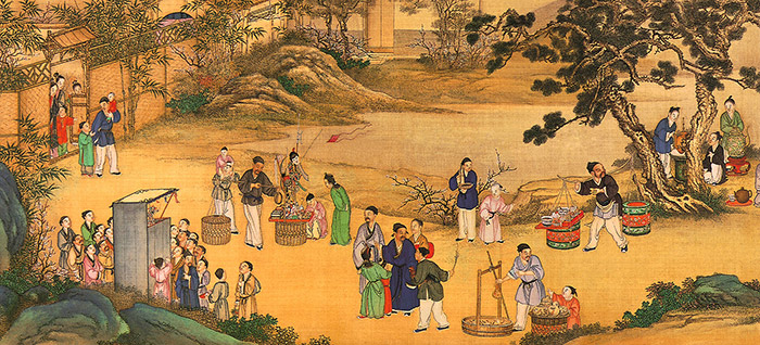 丁观鹏，太平春市图卷，清代，绢本设色，160×80cm.jpg