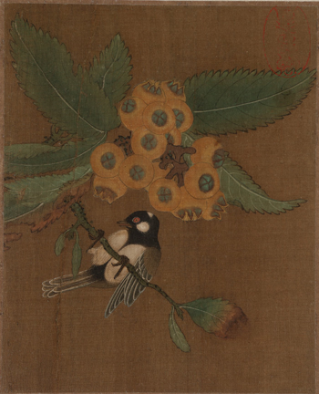 黄筌《枇杷山鸟图页》（传），绢本设色，23.4×19cm，宋代.png