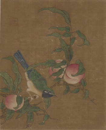 李嵩《果禽图页》，绢本设色，27.7×22.7cm，宋代.png