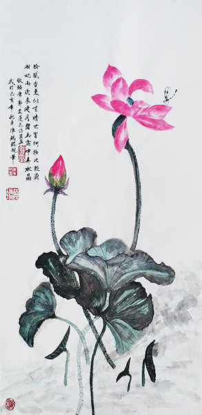 美术作品《荷花》100cmx50cm2019年.jpg